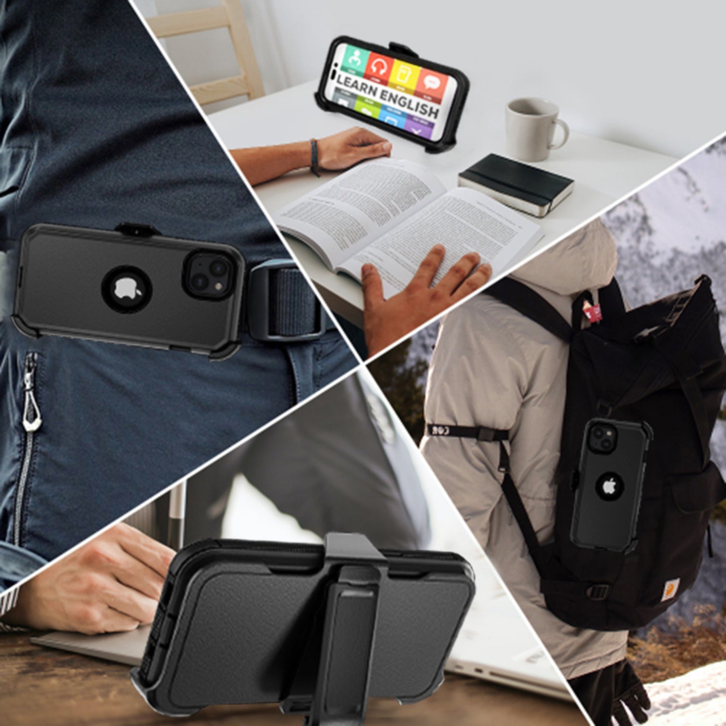 Rugged Cover for iPhone 15 Pro Hard Case Defender Protective Hard Cover Case with Belt Clip