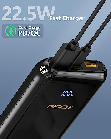 PISEN 10000mAh USB C Power Bank 22.5W