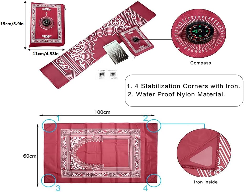 Travel Prayer Mat with Compass with Qibla finder