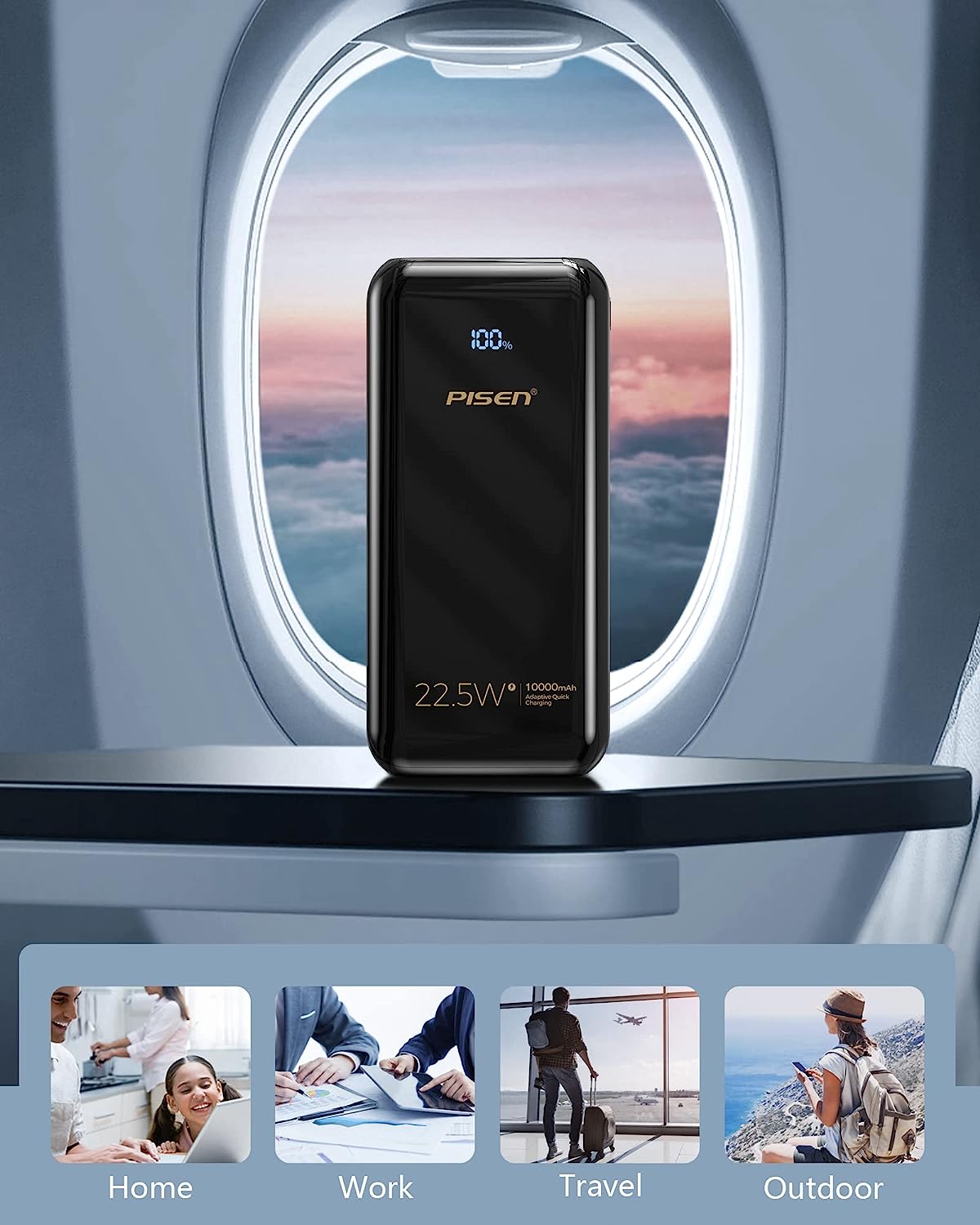 PISEN 10000mAh USB C Power Bank 22.5W