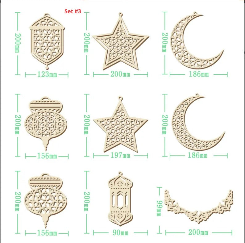 Eid Mubarak wooden wall hanging, crescent moon Ramadan Eid decoration