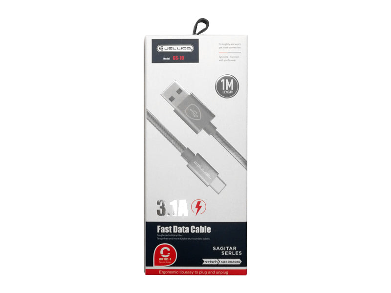 Type-C to USB braided 3.1A fast charging cable 1 Meter long