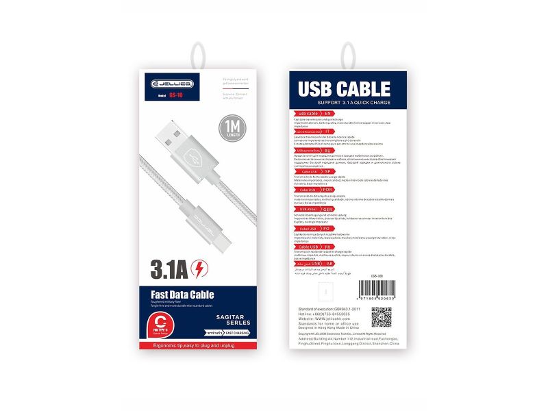 Type-C to USB braided 3.1A fast charging cable 1 Meter long