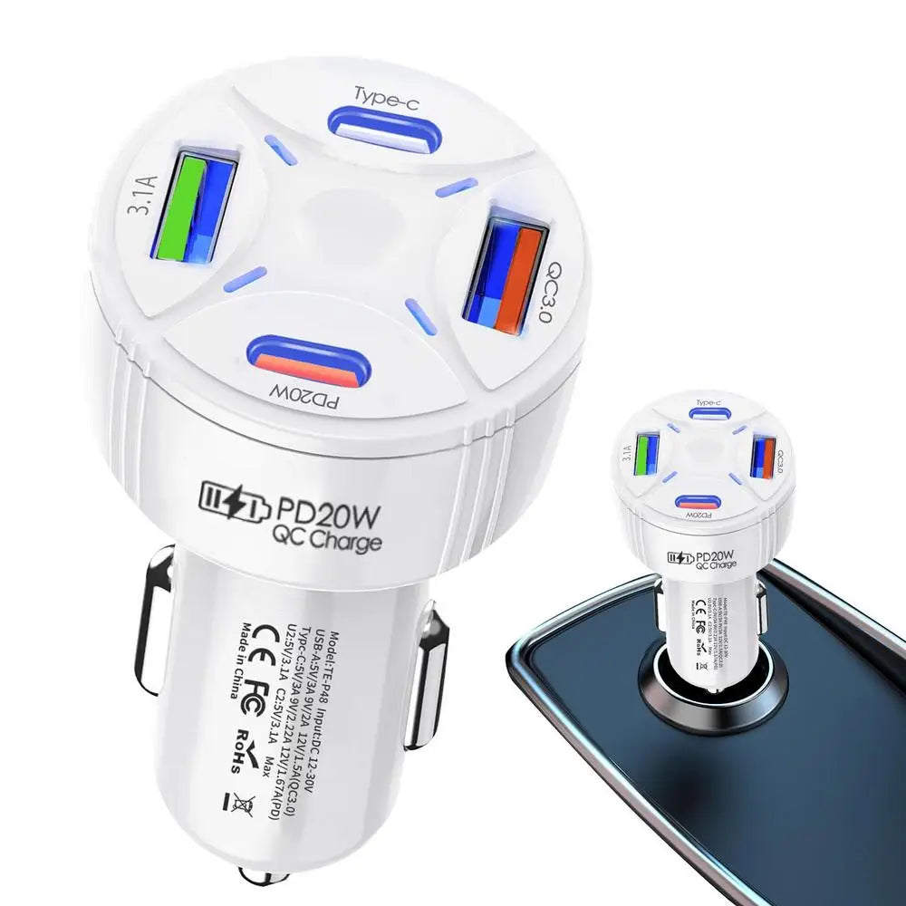 Car Adapter Fast Charger Station Multi Port Type-C x 2 + USB x 3 12V Universal