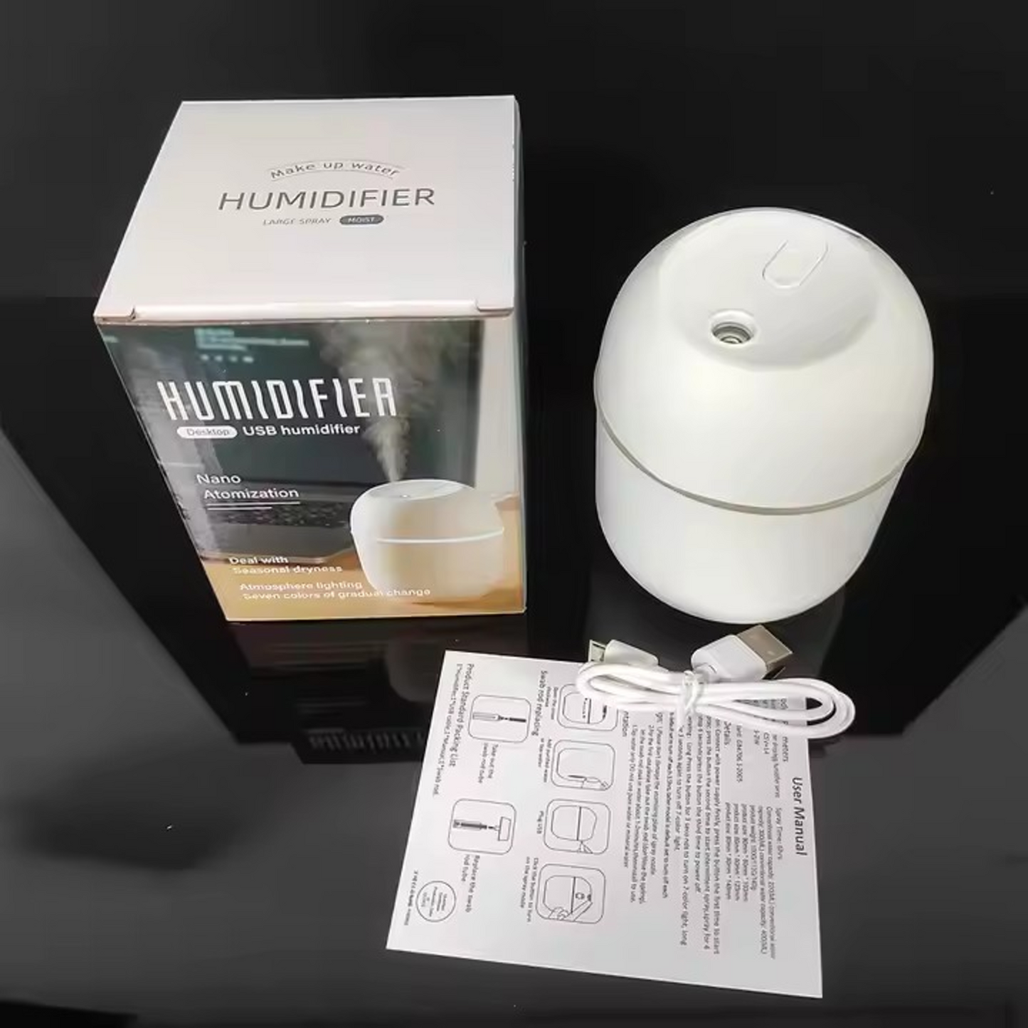 Mini Portable Air Humidifier and Night Light Diffuser Ultrasonic with Color - 220ml