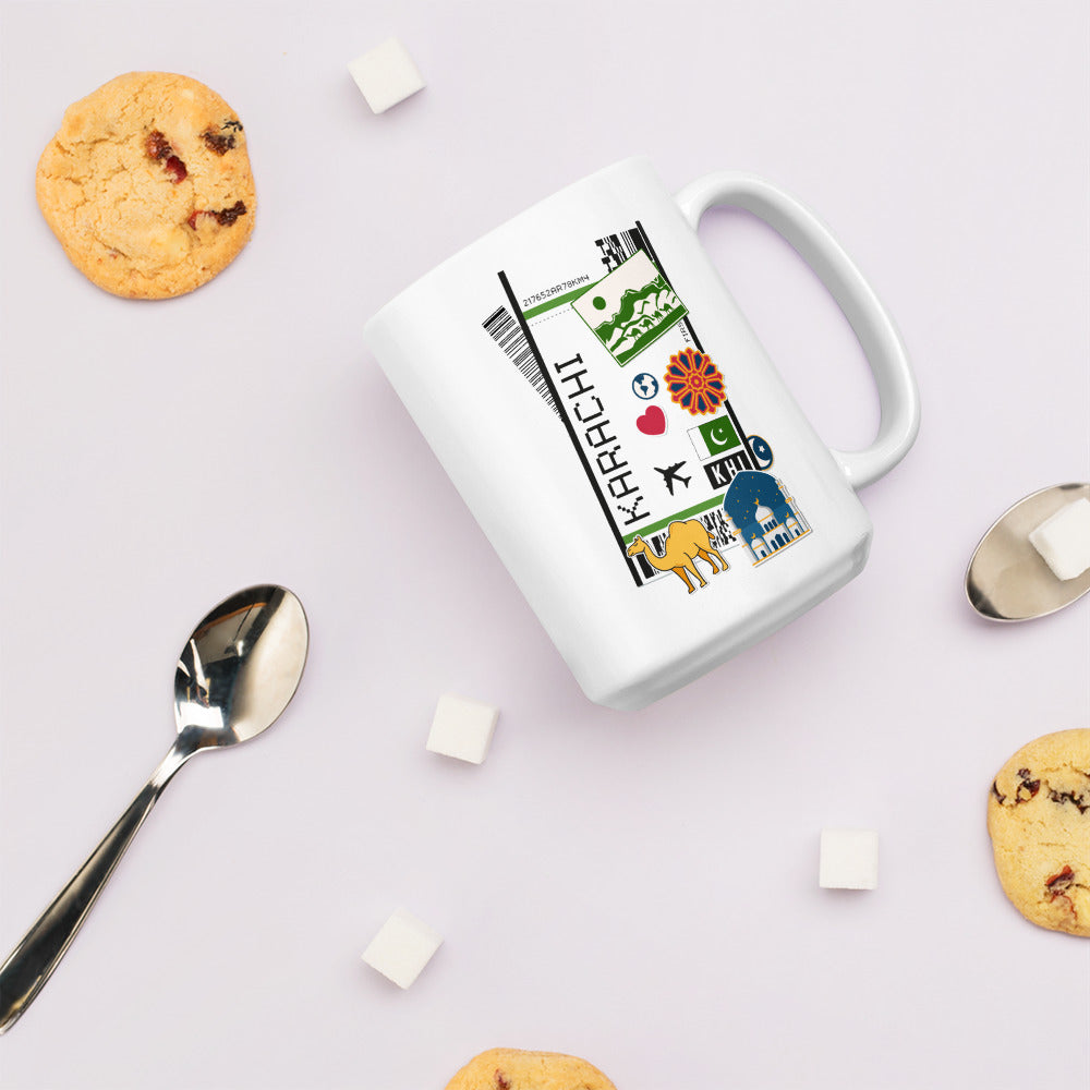 Karachi Pakistan Pakistani Flag Coffee Mug Cup Large White Glossy Mug