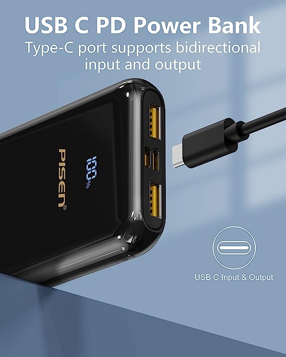PISEN 10000mAh USB C Power Bank  22.5W