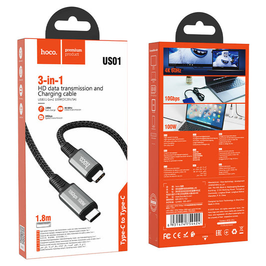 HOCO US01 Cable Type-C to Type-C (USB3.1 GEN2 100W)